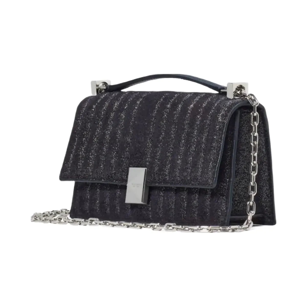 Kate Spade Deco Quilted Glitter Suede Mini Flap Chain Crossbody Navy Multi