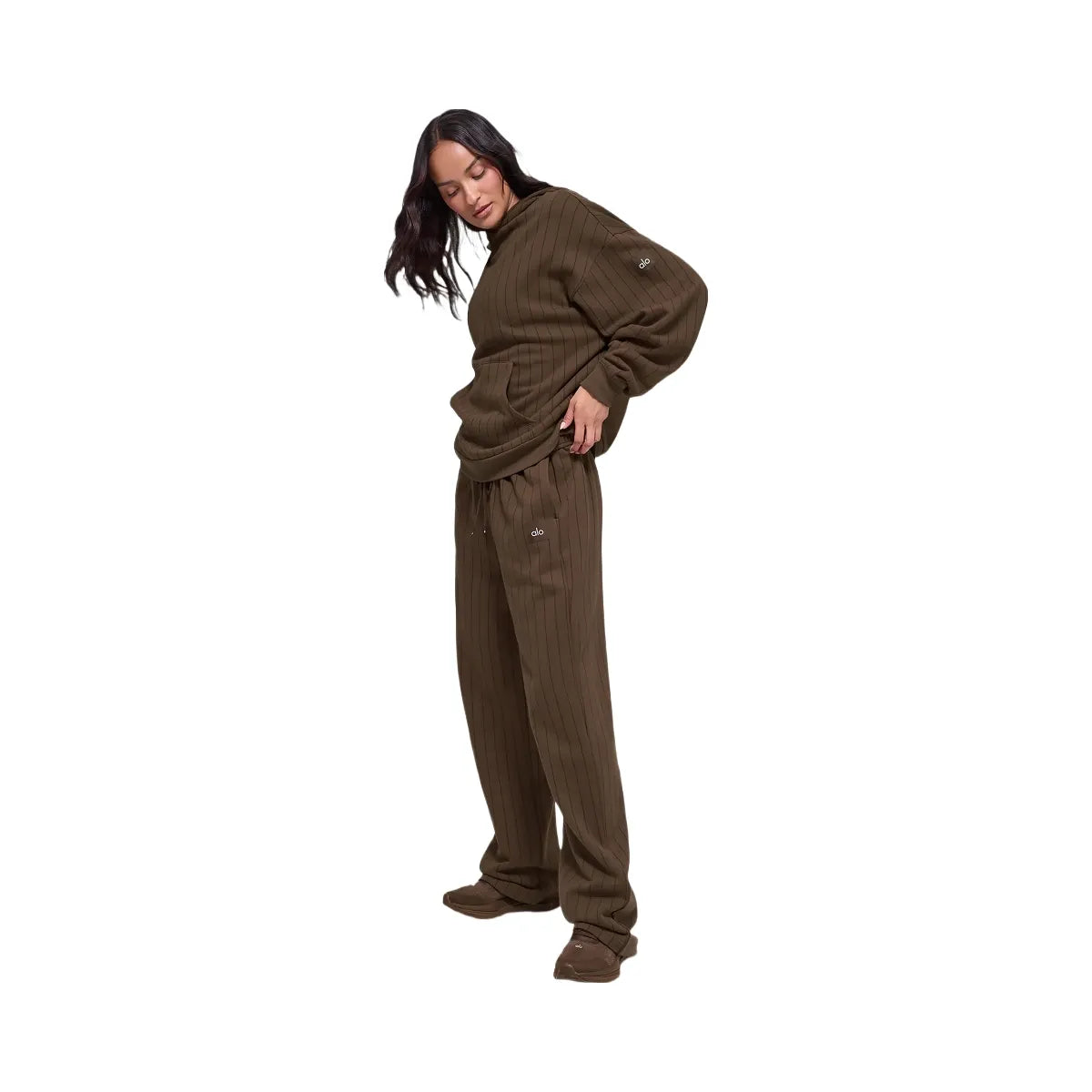Alo Pinstripe Straight Leg Sweatpant - Espresso Pinstripe