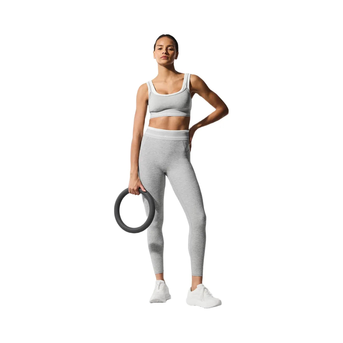 Alo Women's soft Better Together Bra - Athletic Heather Grey/White