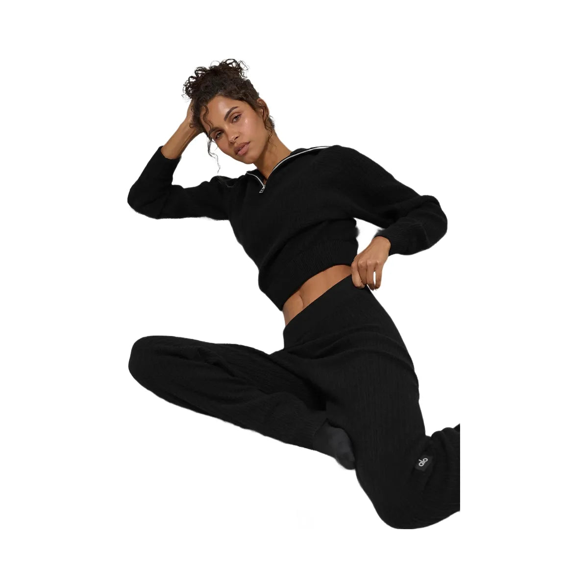 Alo Women's Cashmere Plush Waffle 1/4 Zip Pullover - Black