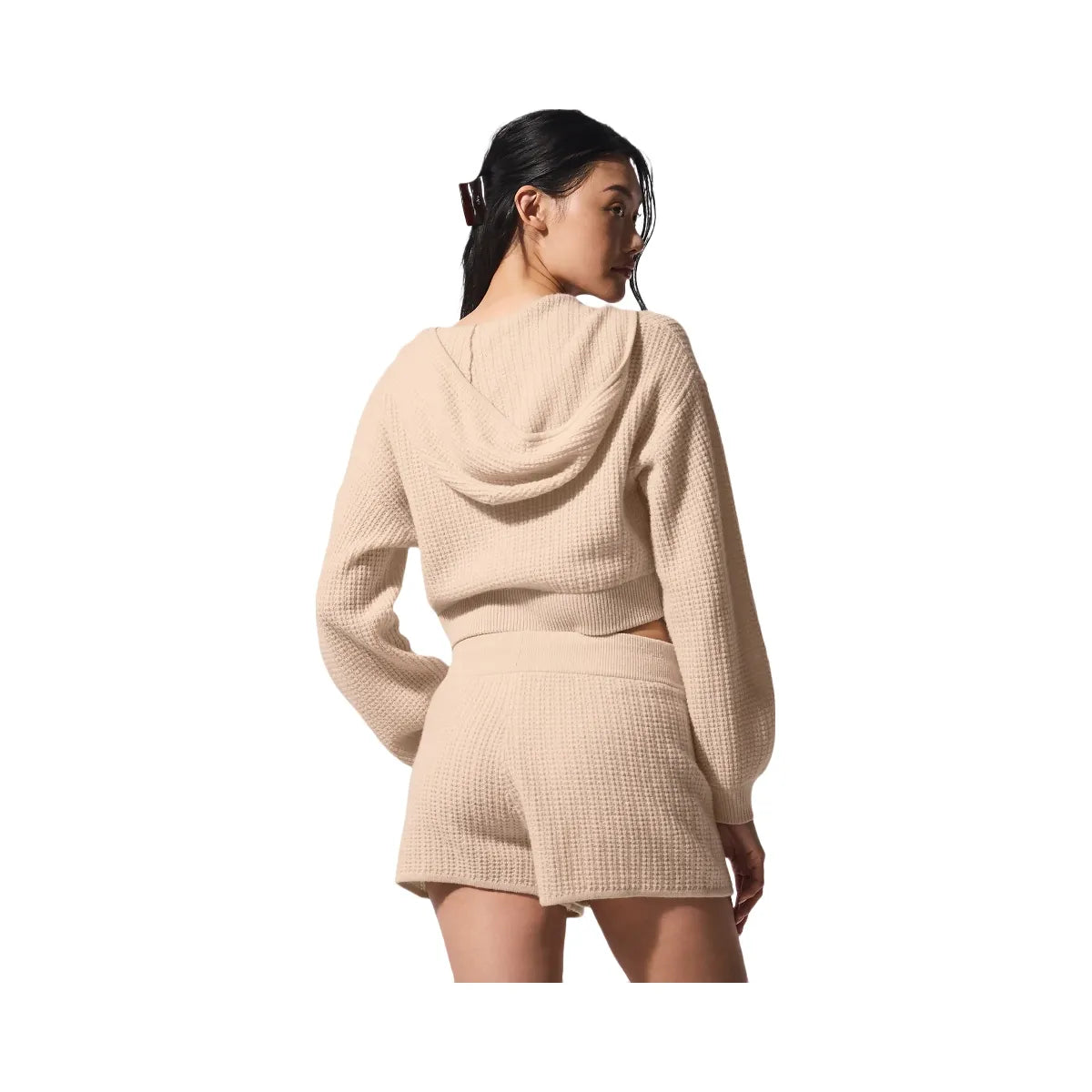 Alo Women's Cashmere Plush Waffle Full Zip Hoodie - Macadamia Blush
