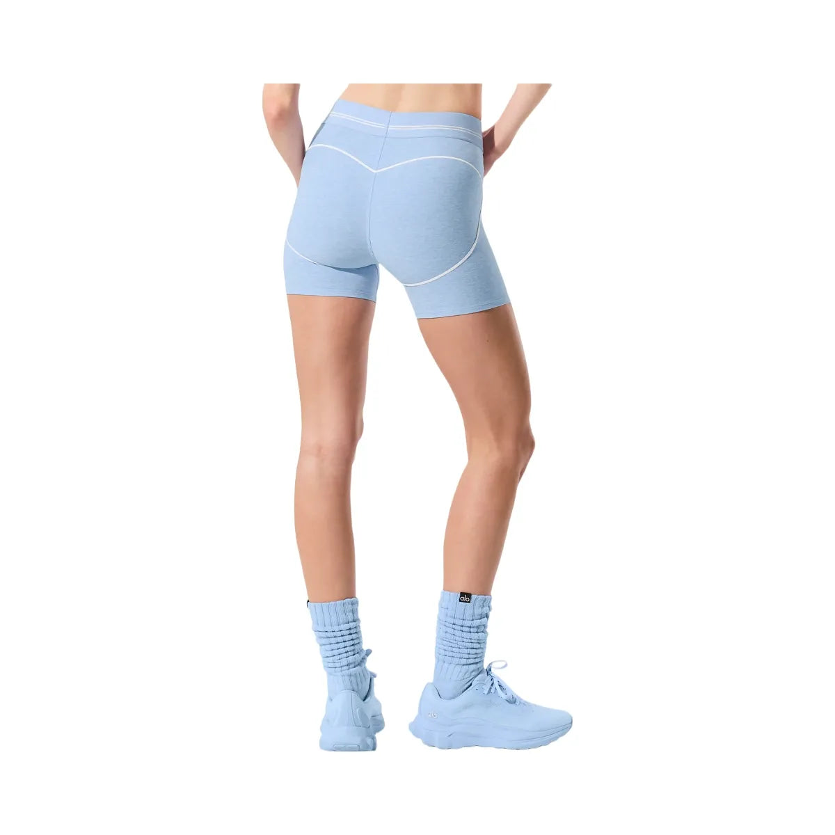 Alo Women's 4” Alosoft High-Waist Heart Throb Short - Seashell Blue Heather/White