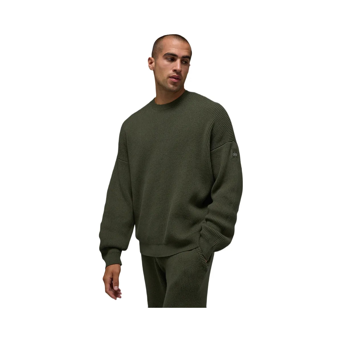 Alo Men's Domain Rib Knit Crew Sweater - Green Olive