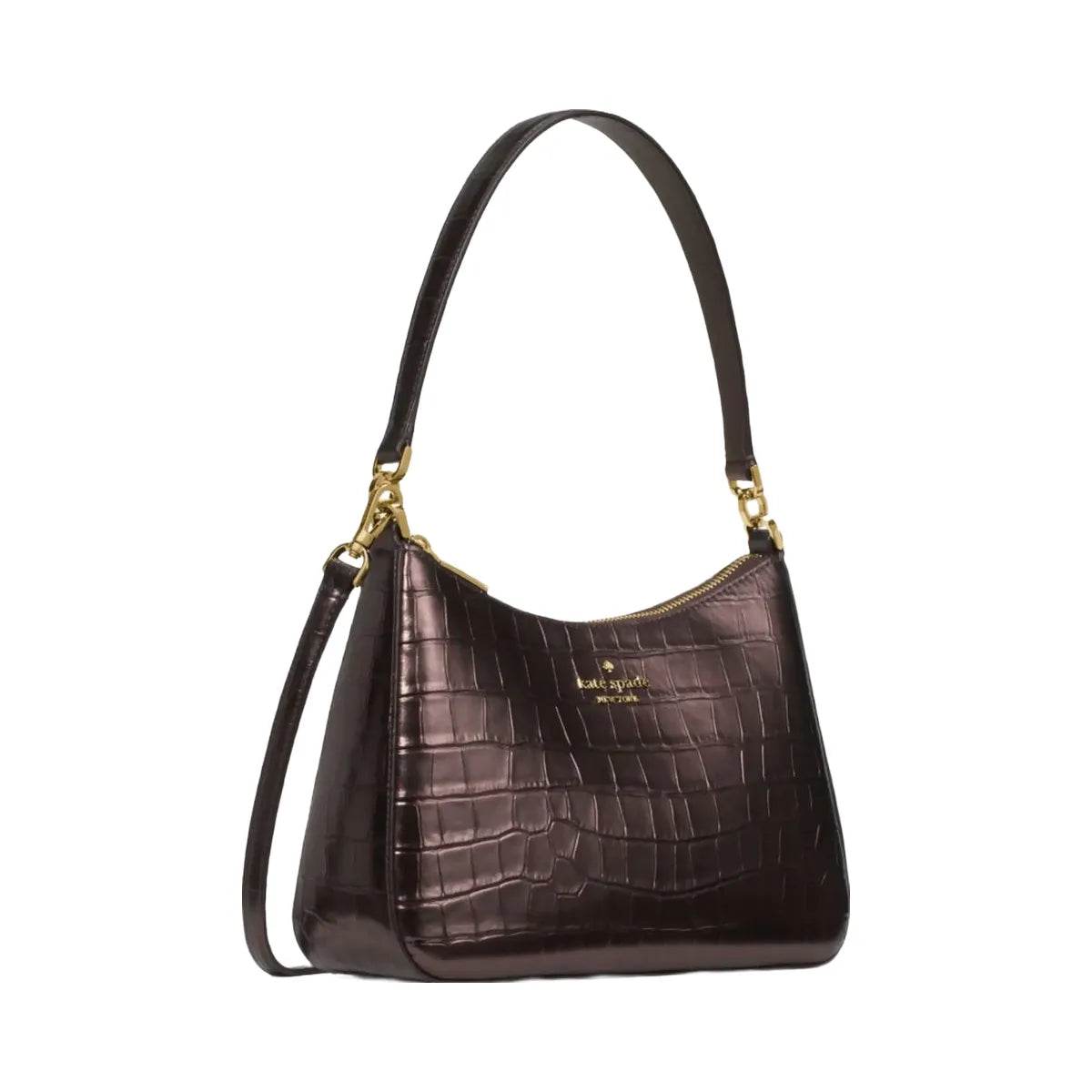 Kate Spade Margot Metallic Croc Embossed Convertible Shoulder Bag Hot Fudge