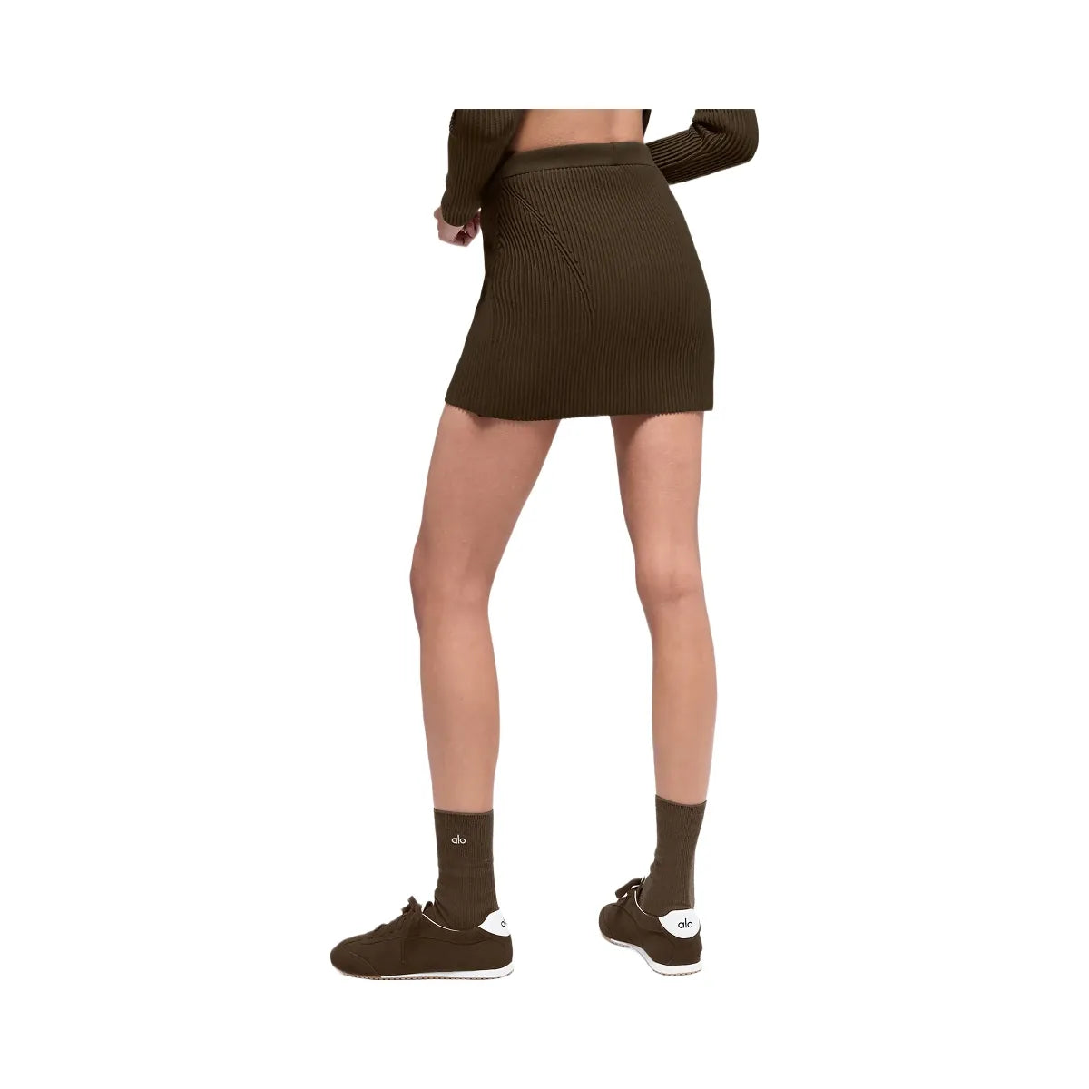 Alo Women's Denim Knit High-Waist Skirt - Espresso/Black