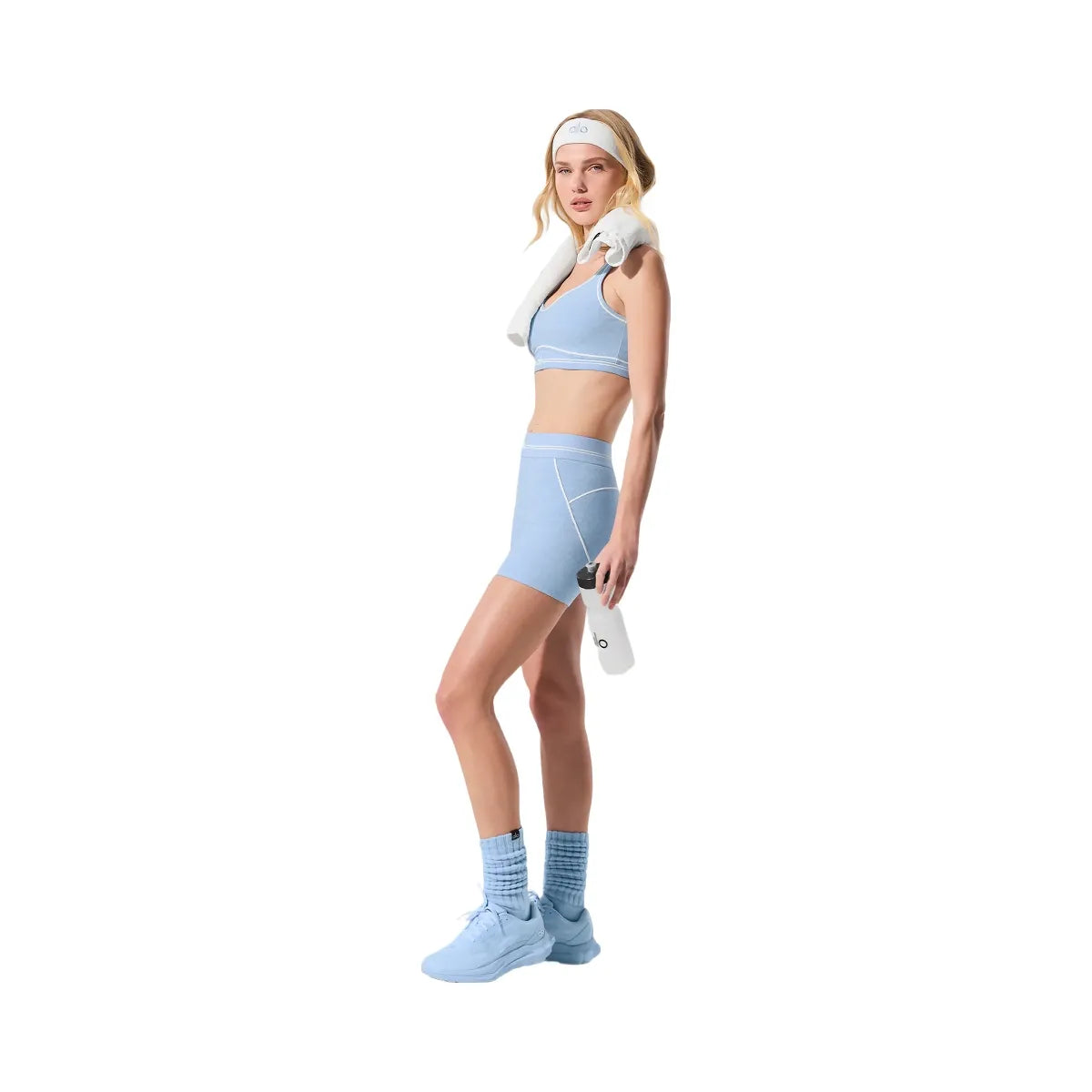 Alo Women's 4” Alosoft High-Waist Heart Throb Short - Seashell Blue Heather/White
