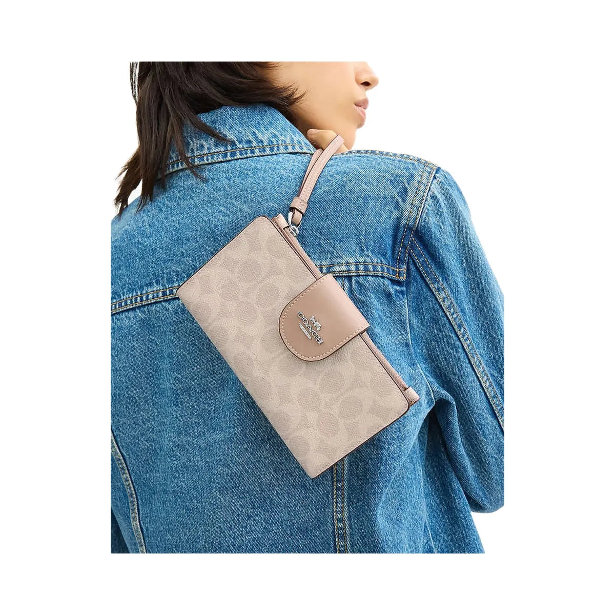 Coach Phone Wallet In Signature Canvas Signature Canvas-Silver-Sand-Taupe