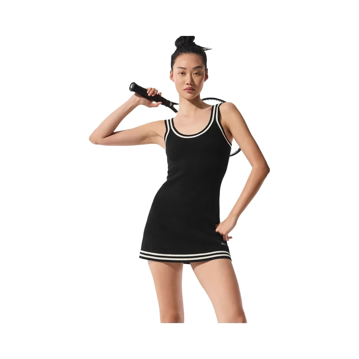 Alo Women's Tennis Club Sweater Knit Dress - Black/Ivory