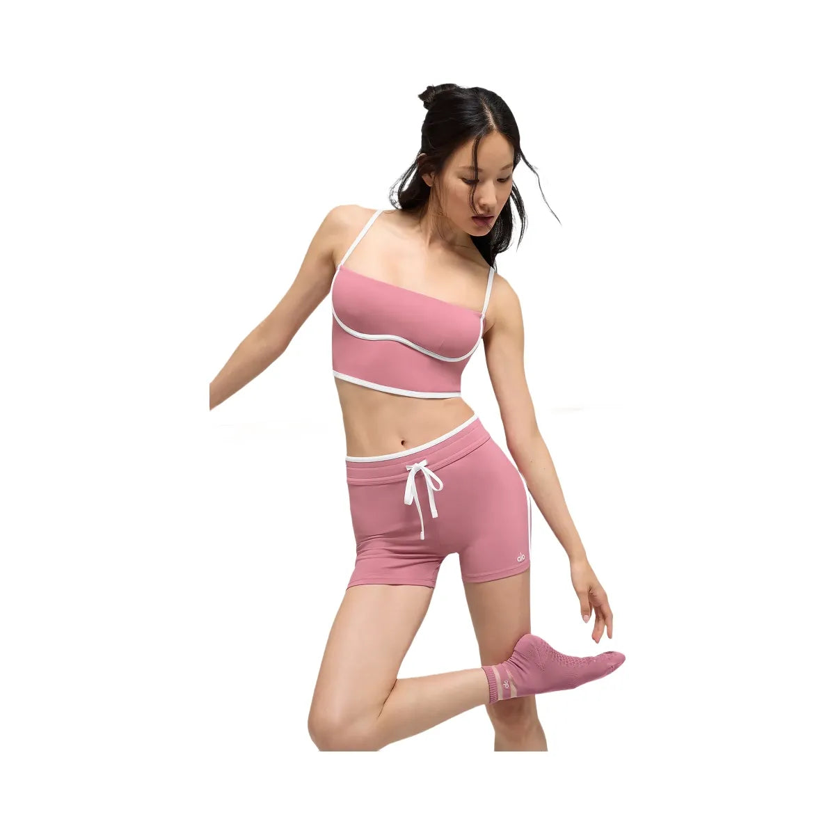Alo Women's 4" Airbrush High-Waist Race Pace Short - Pink Wild Rose/White