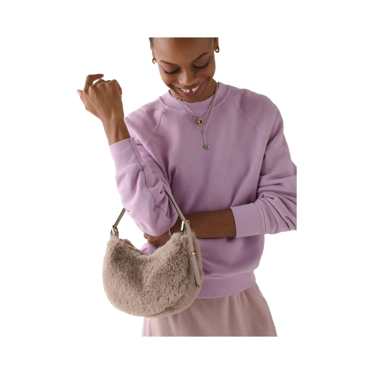 Kate Spade Nova Faux Fur Small Crescent Shoulder Bag Cozy Grey