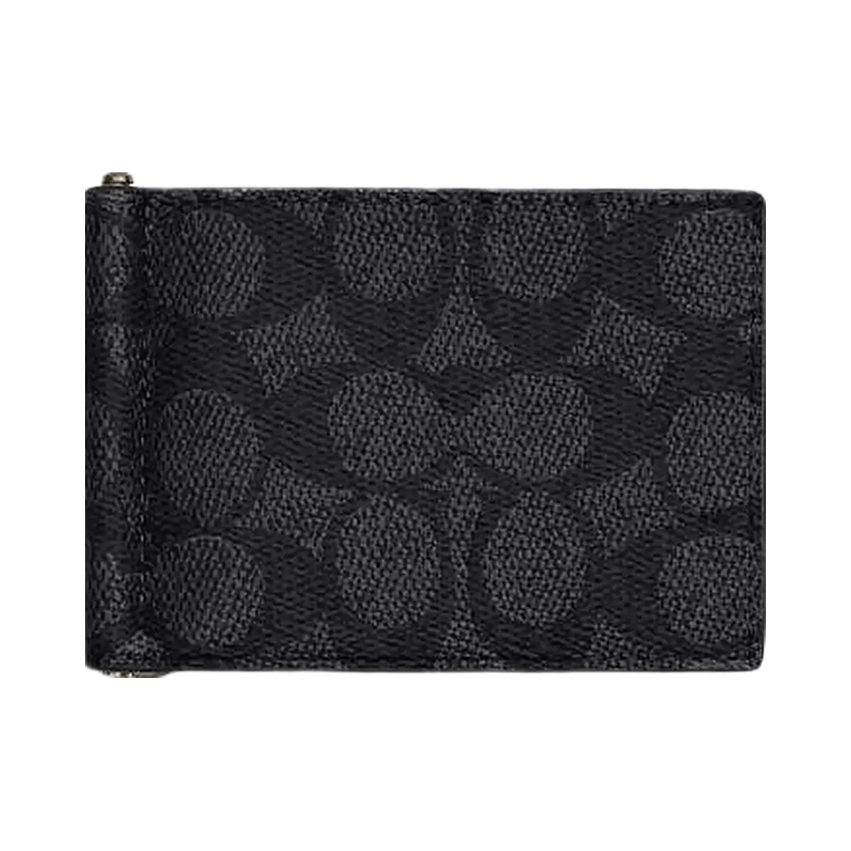 Coach Slim Money Clip Billfold Wallet In Signature Canvas Gunmetal Charcoal Black