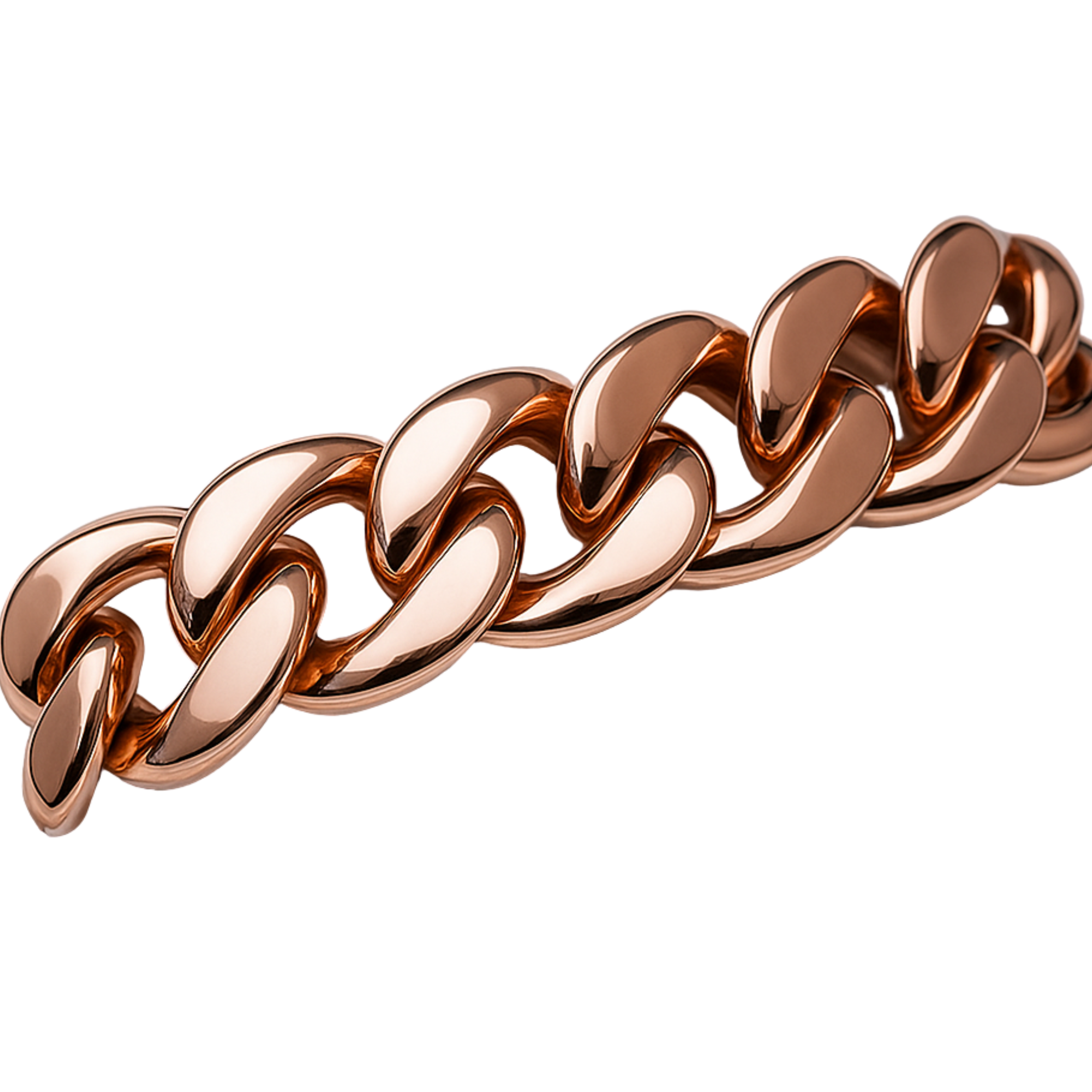 Rose gold chain bracelet on a white background