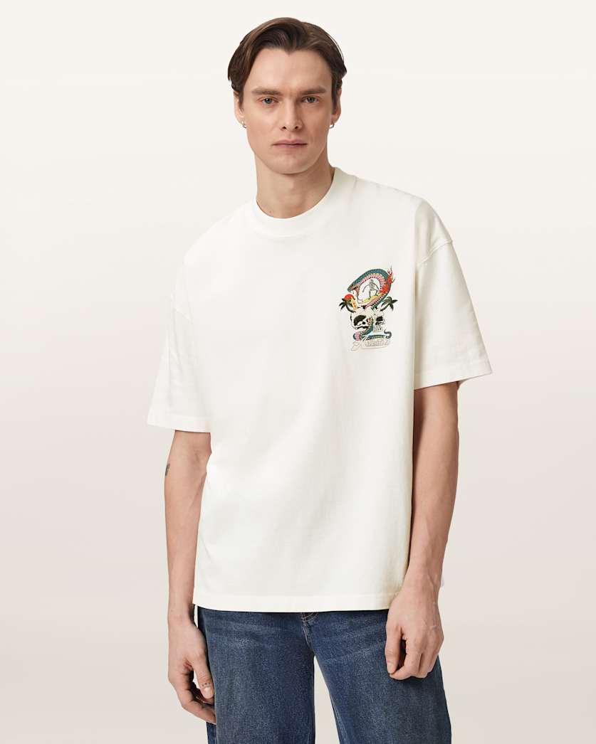 AllSaints Snakepit Oversized Short Sleeve Graphic T-Shirt - Chalk White