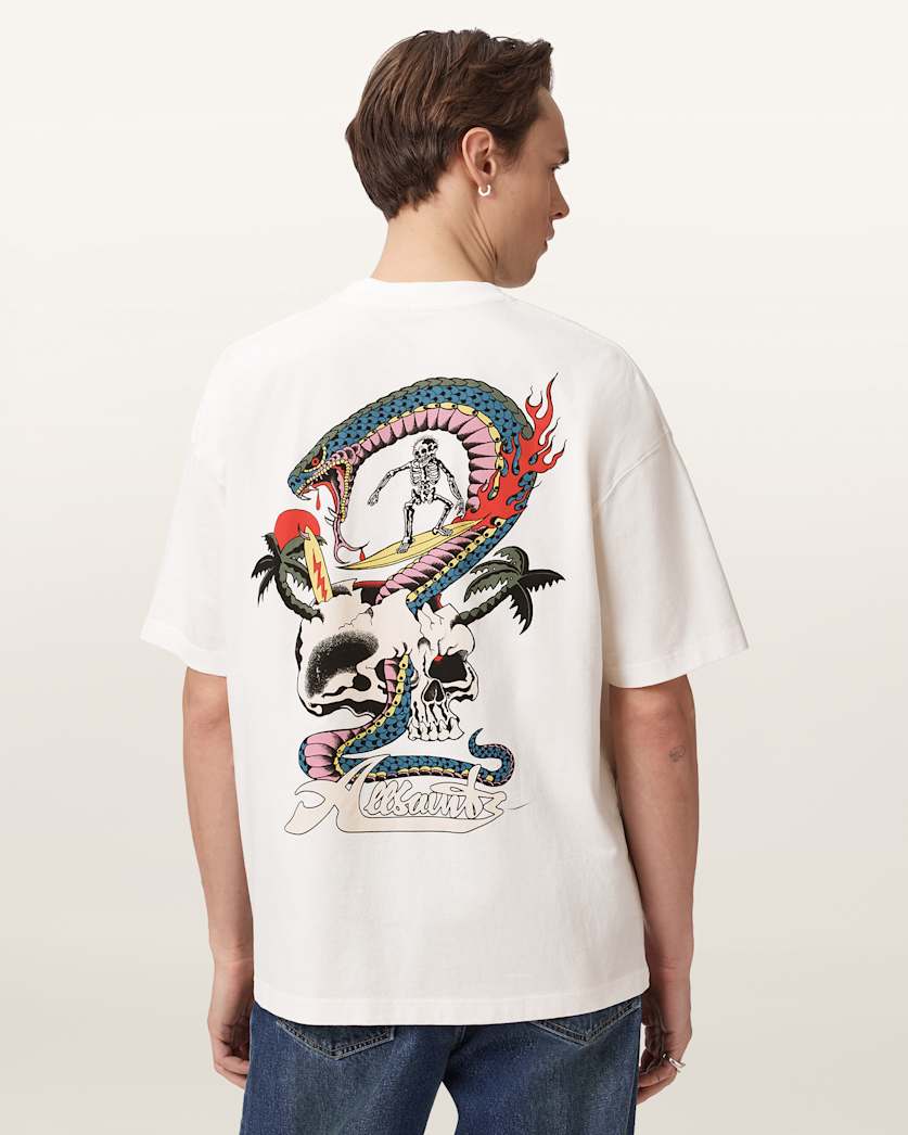 AllSaints Snakepit Oversized Short Sleeve Graphic T-Shirt - Chalk White