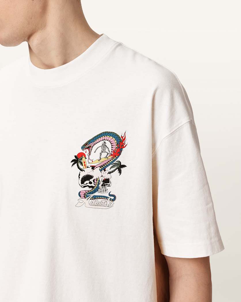 AllSaints Snakepit Oversized Short Sleeve Graphic T-Shirt - Chalk White