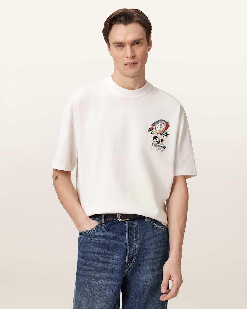 AllSaints Snakepit Oversized Short Sleeve Graphic T-Shirt - Chalk White