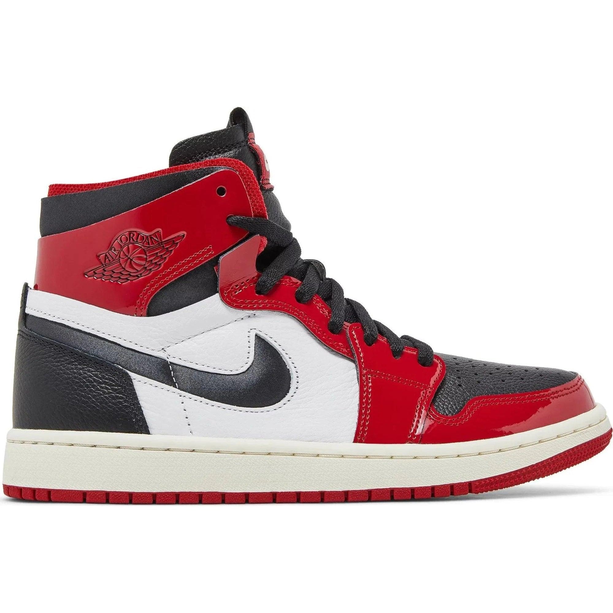 Air Jordan 1 High Zoom CMFT sneaker in red, white and black leather, side view