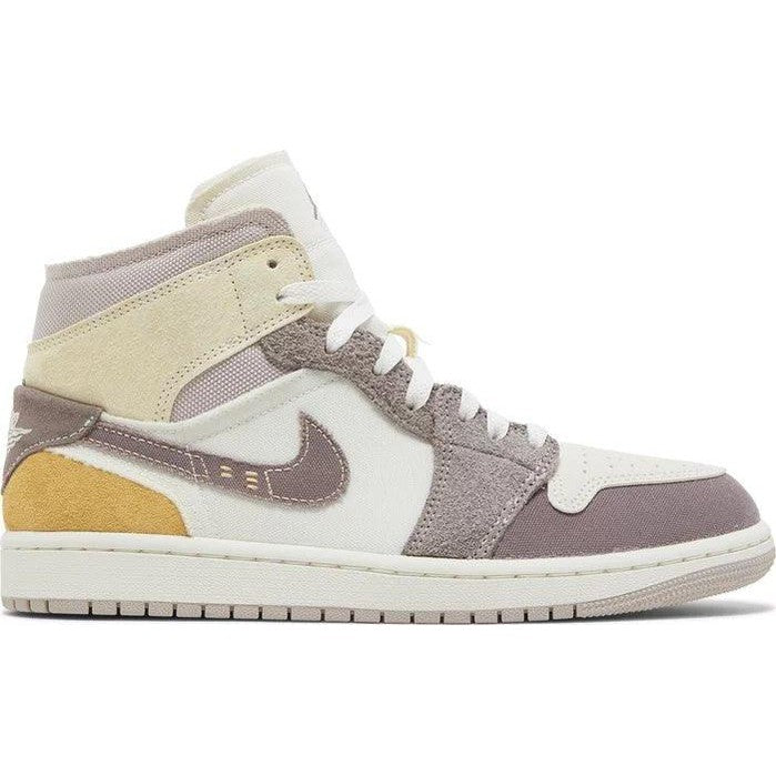 Air Jordan 1 Mid SE Craft sneaker in taupe haze, cream, and tan suede and leather