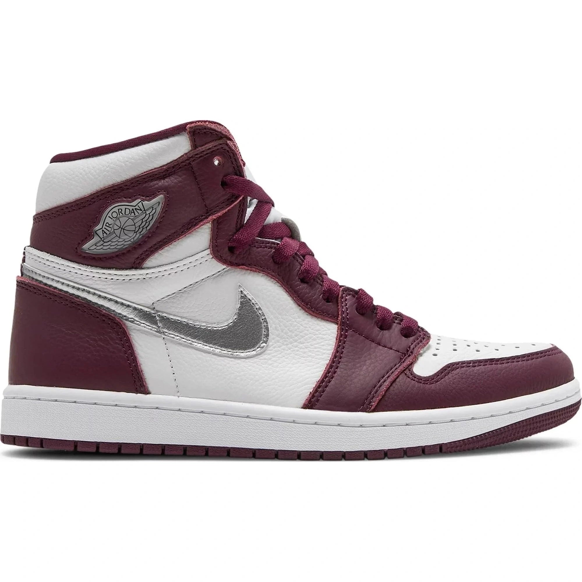 Air Jordan 1 Retro High OG Bordeaux sneaker with white leather and burgundy overlays