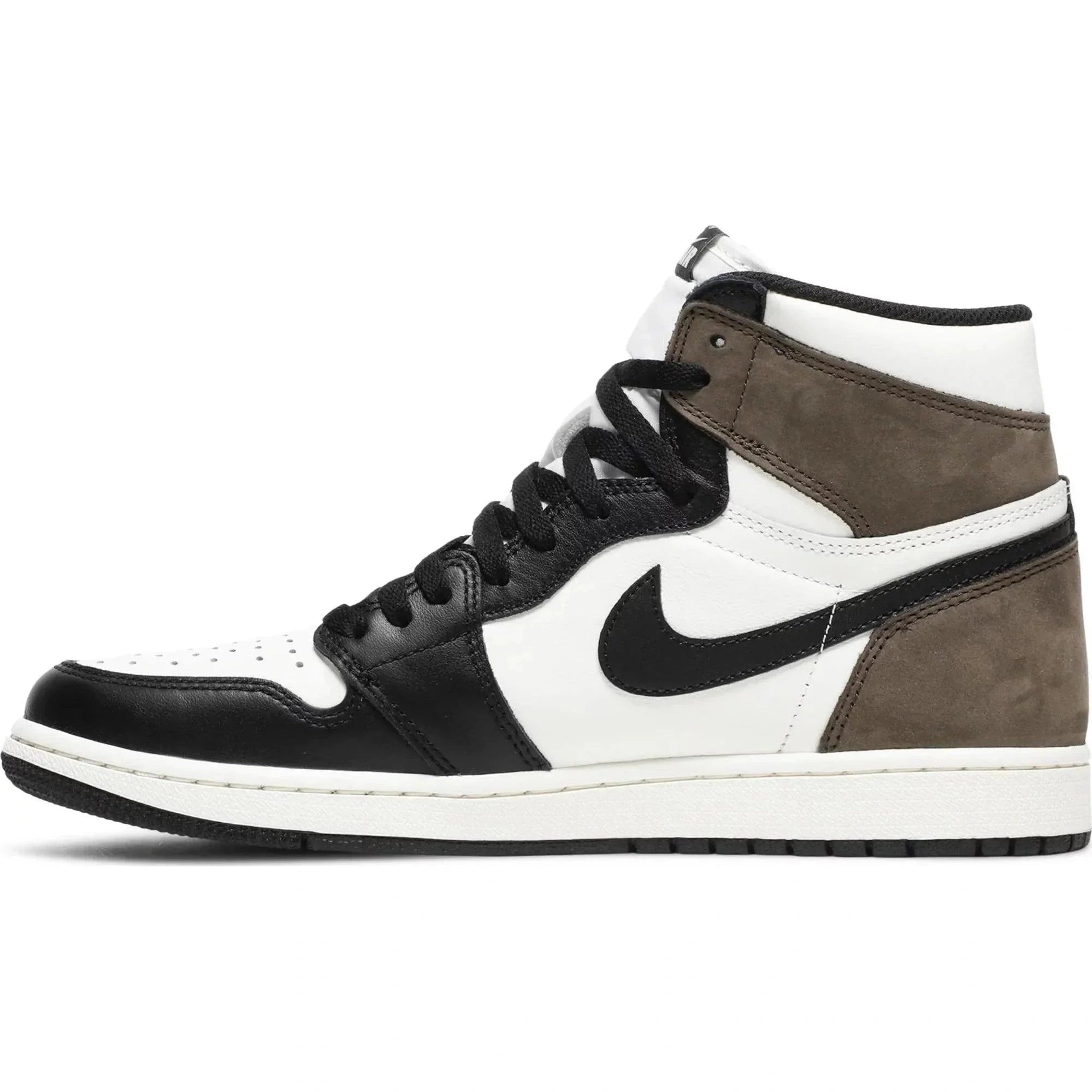 Air Jordan 1 Retro High OG Dark Mocha sneaker with black, white, and brown leather panels