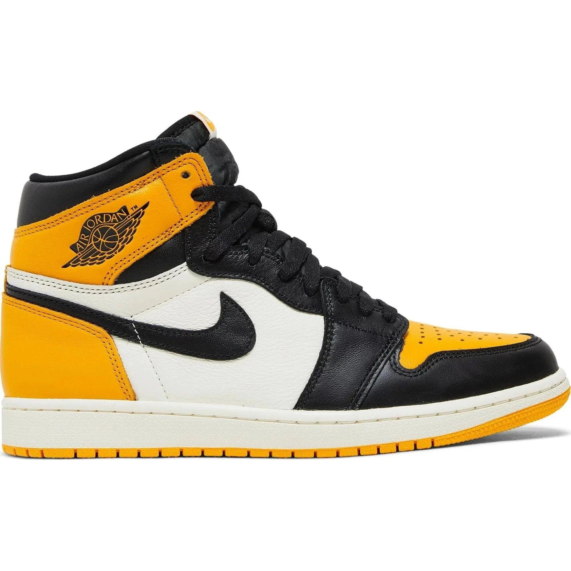 Air Jordan 1 Retro High OG Taxi sneaker in yellow, black, and white leather