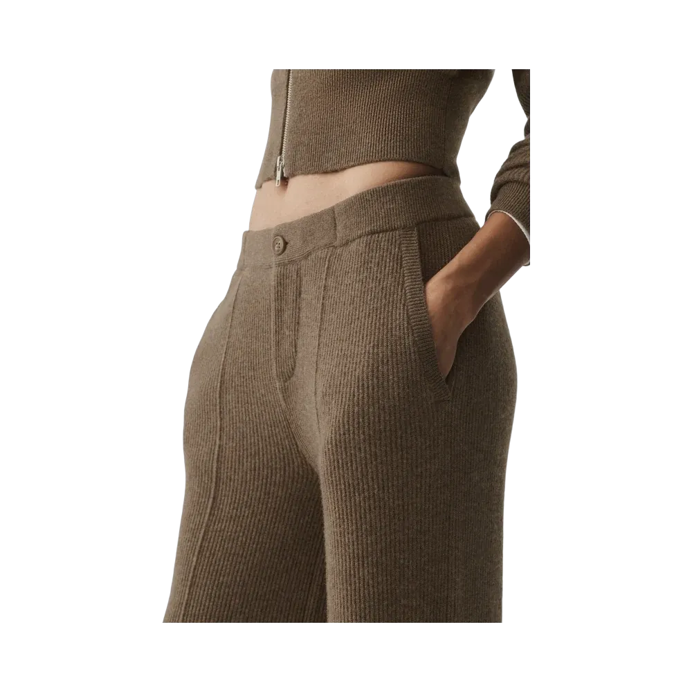 Alo Cashmere Wool Low-Rise Harmony Trouser (Long) 'Java Brown Heather'