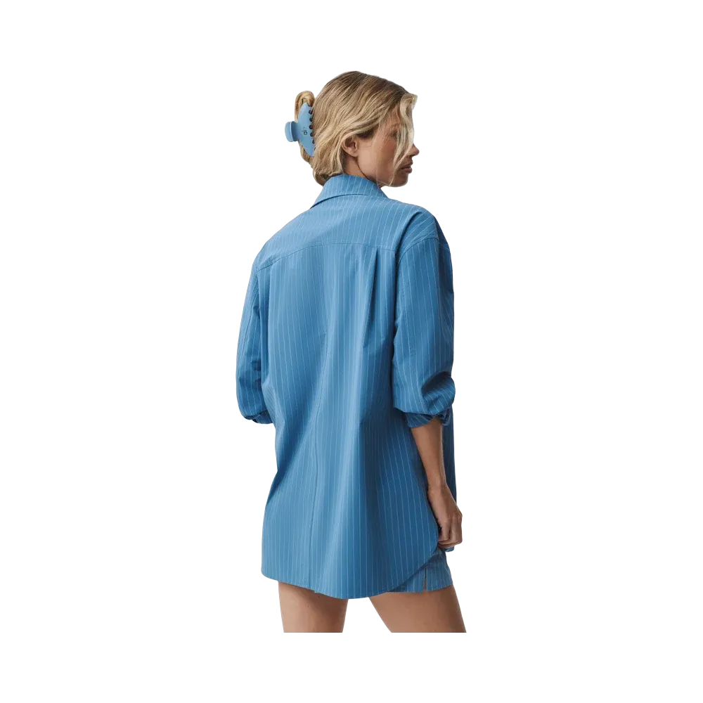 Alo Pinstripe Daylight Button Down Long Sleeve 'California Blue/White'