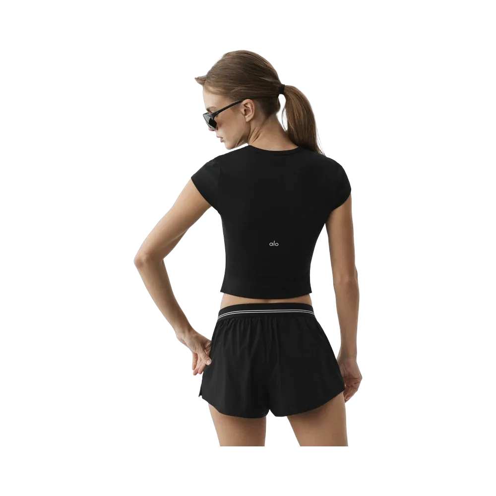 Alo Ribbed Modal Cap Sleeve Top 'Black'