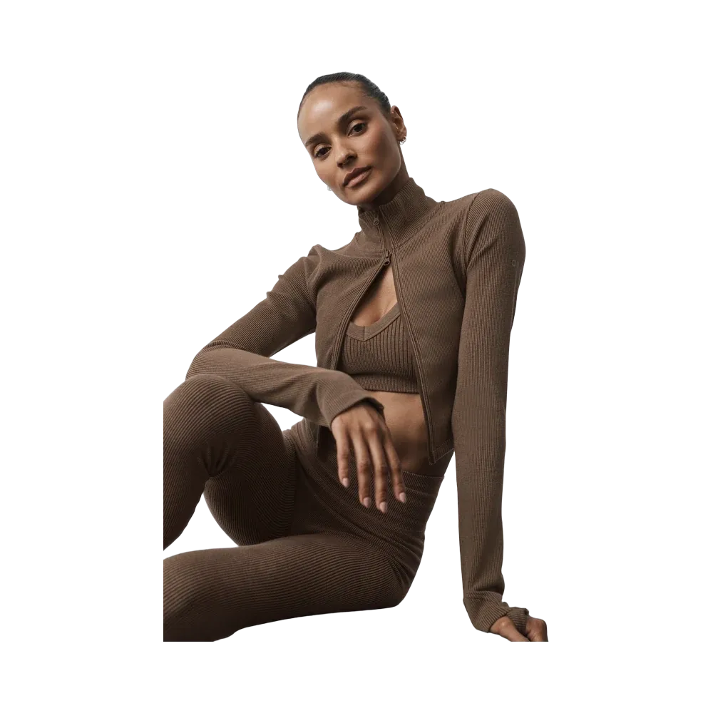 Alo Seamless Two Tone Rib Jacket 'Java Brown'