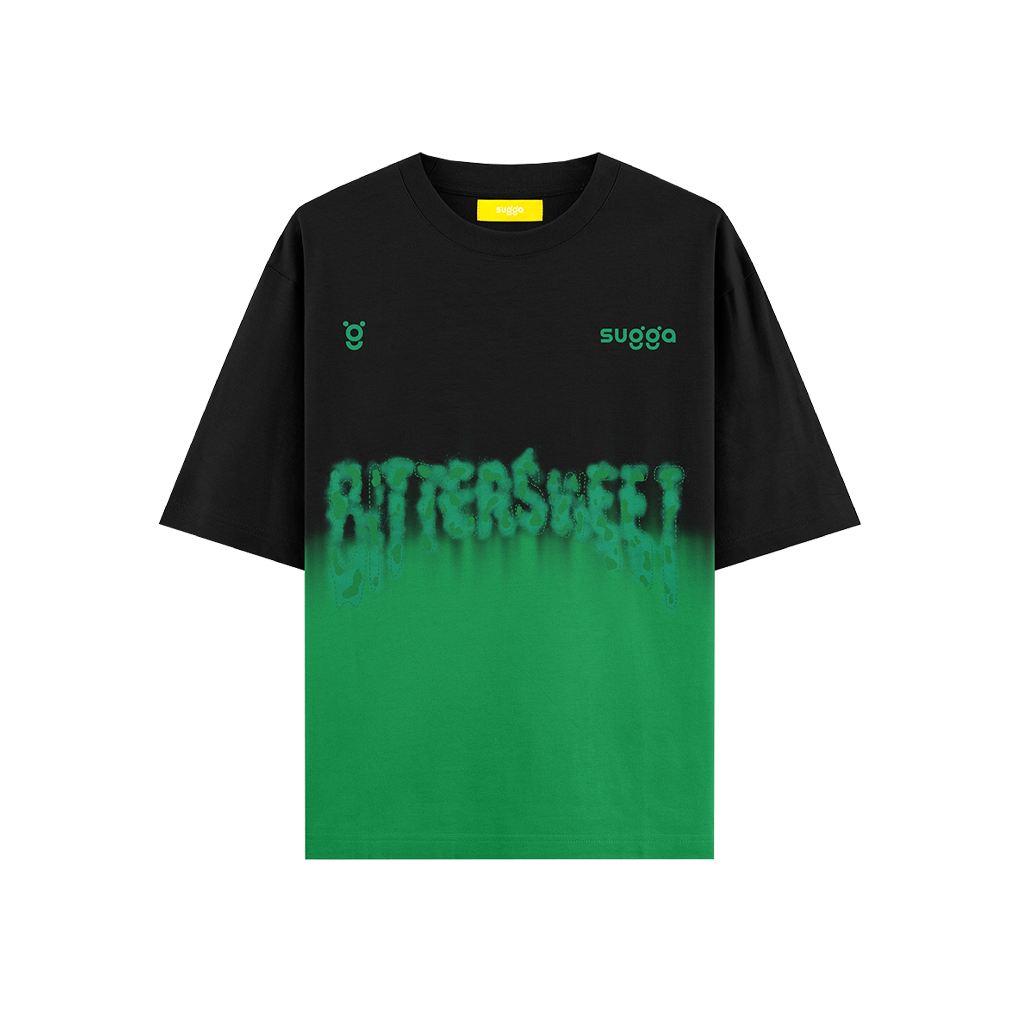 Black and green streetwear t-shirt with 'BITTERSWEET' drip text and 'sugga' logo.