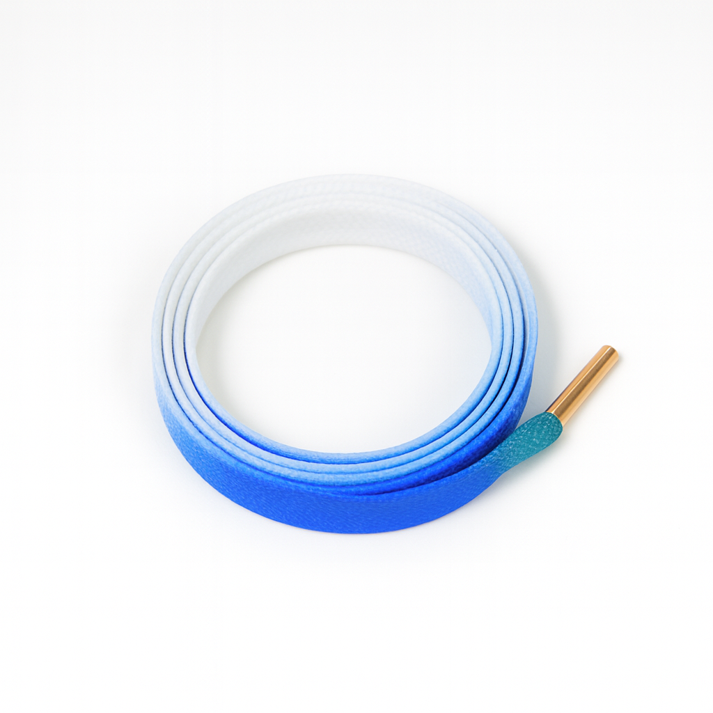 white - blue - green gradient shoelaces shown on a white background