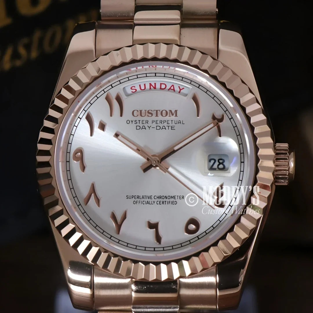 Build Your Own Day-Date Rose Gold White Arabic