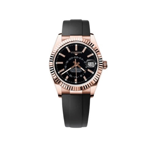 Build Your Own Sky Dweller Rose Gold Black Rubber Strap