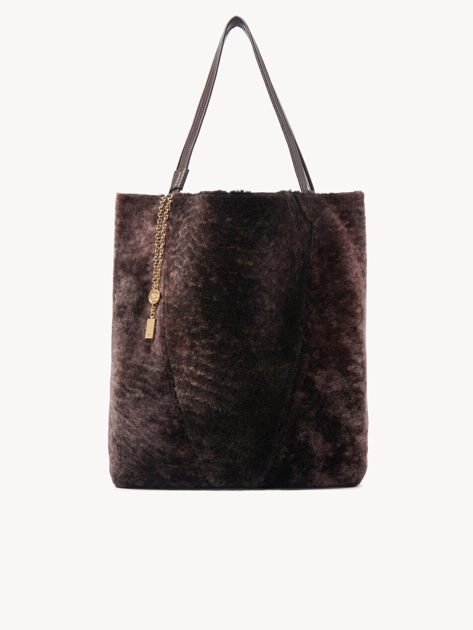 CHLOE Large Chloé Spin tote bag in shearling Kohl Brown