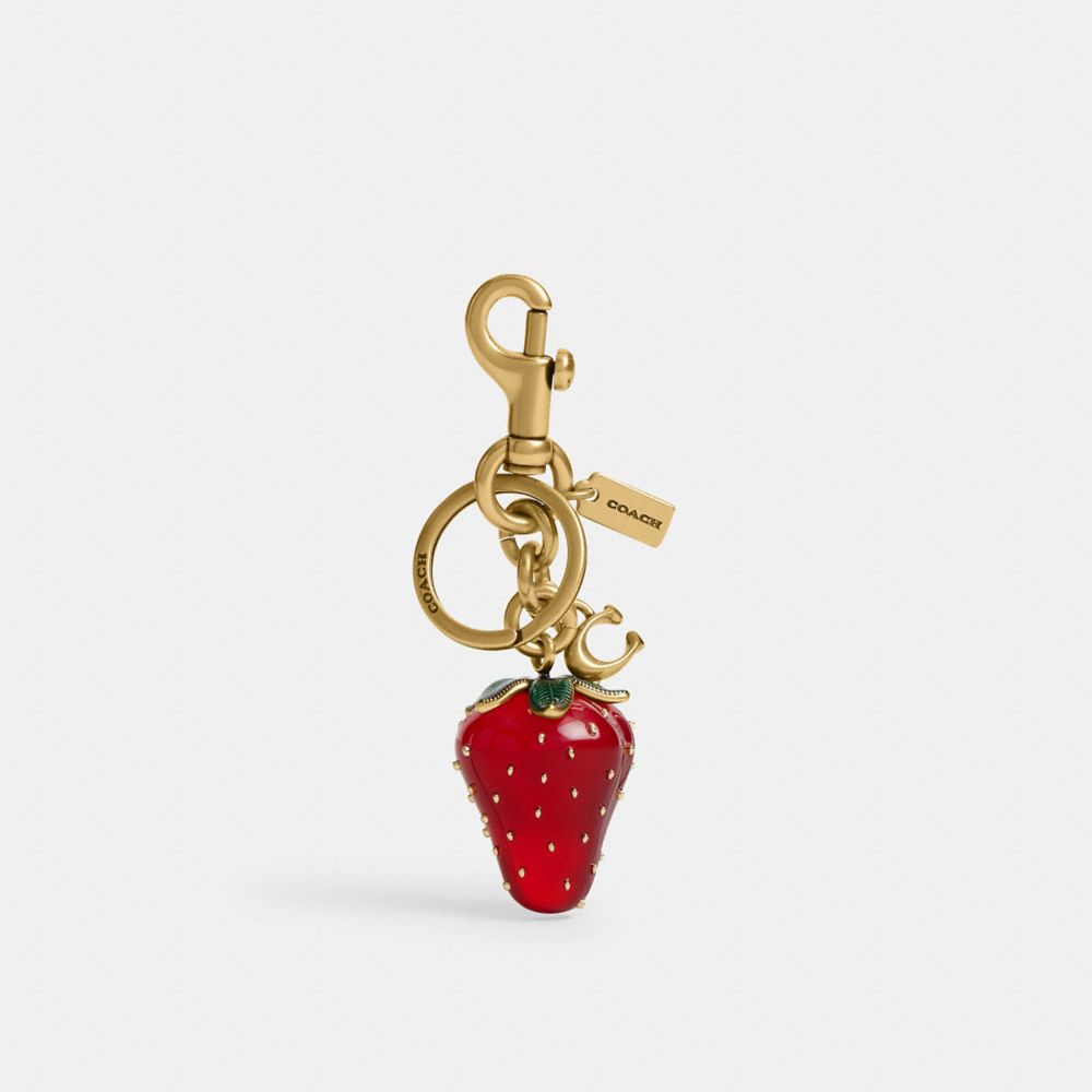 Coach Strawberry Bag Charm Brass Red