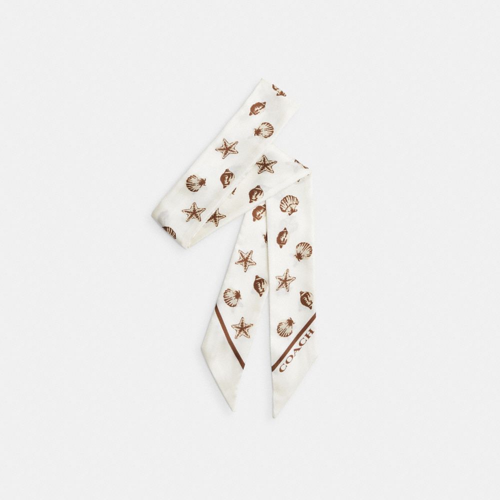 Coach Mini Seashell Print Silk Skinny Scarf Taupe