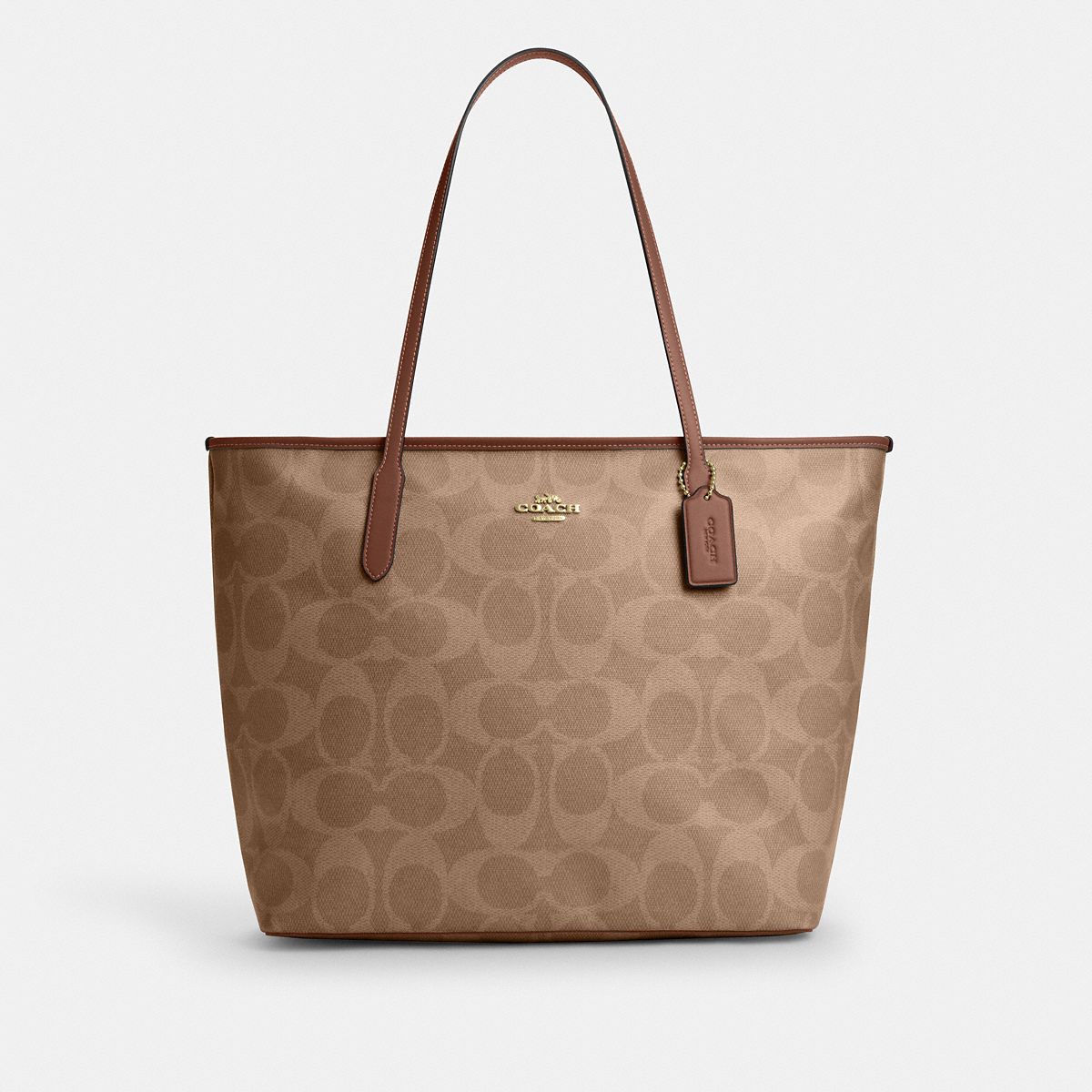 Coach Large City Tote Bag In Maxi Signature Canvas Brown