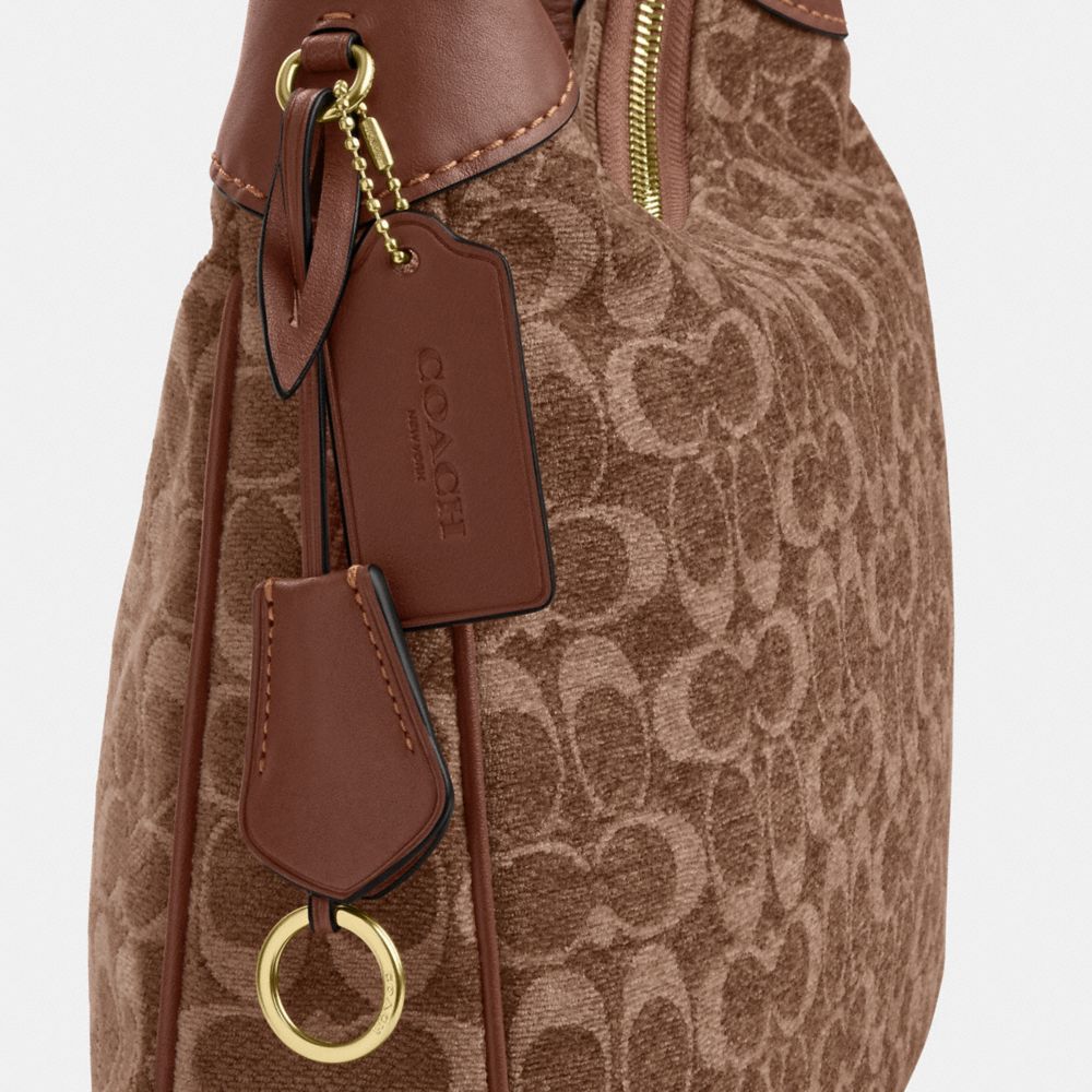 Coach Ella Shoulder Bag In Signature Chenille Gold Light Khaki Vintage Brown