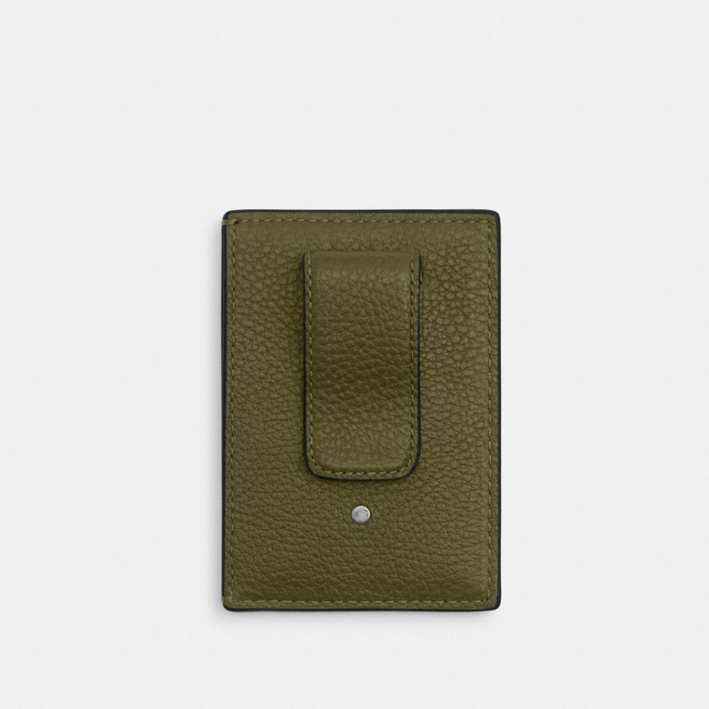 Coach Card Case With Money Clip Silver Olive