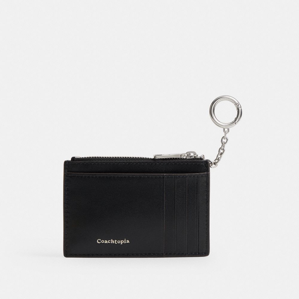 Coach Zip Card Case With Key Ring In Upcrafted Leather Black Chalk