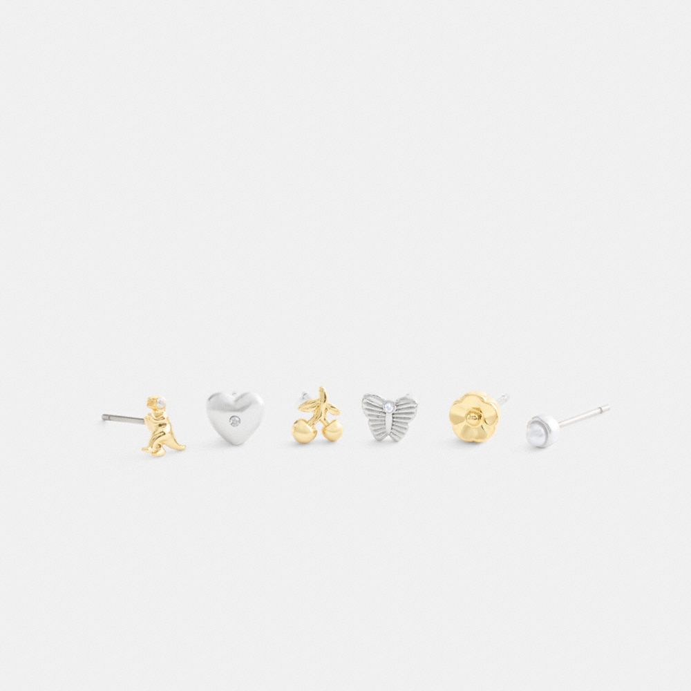 Coach Mini Butterfly And Rexy Stud Earrings Set Gold Silver