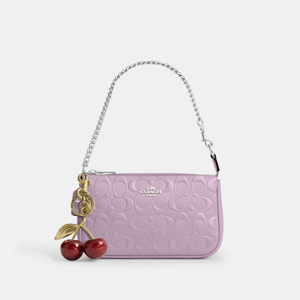 Coach Nolita 19 In Signature Leather With Heart Charm Silver Light Violet
