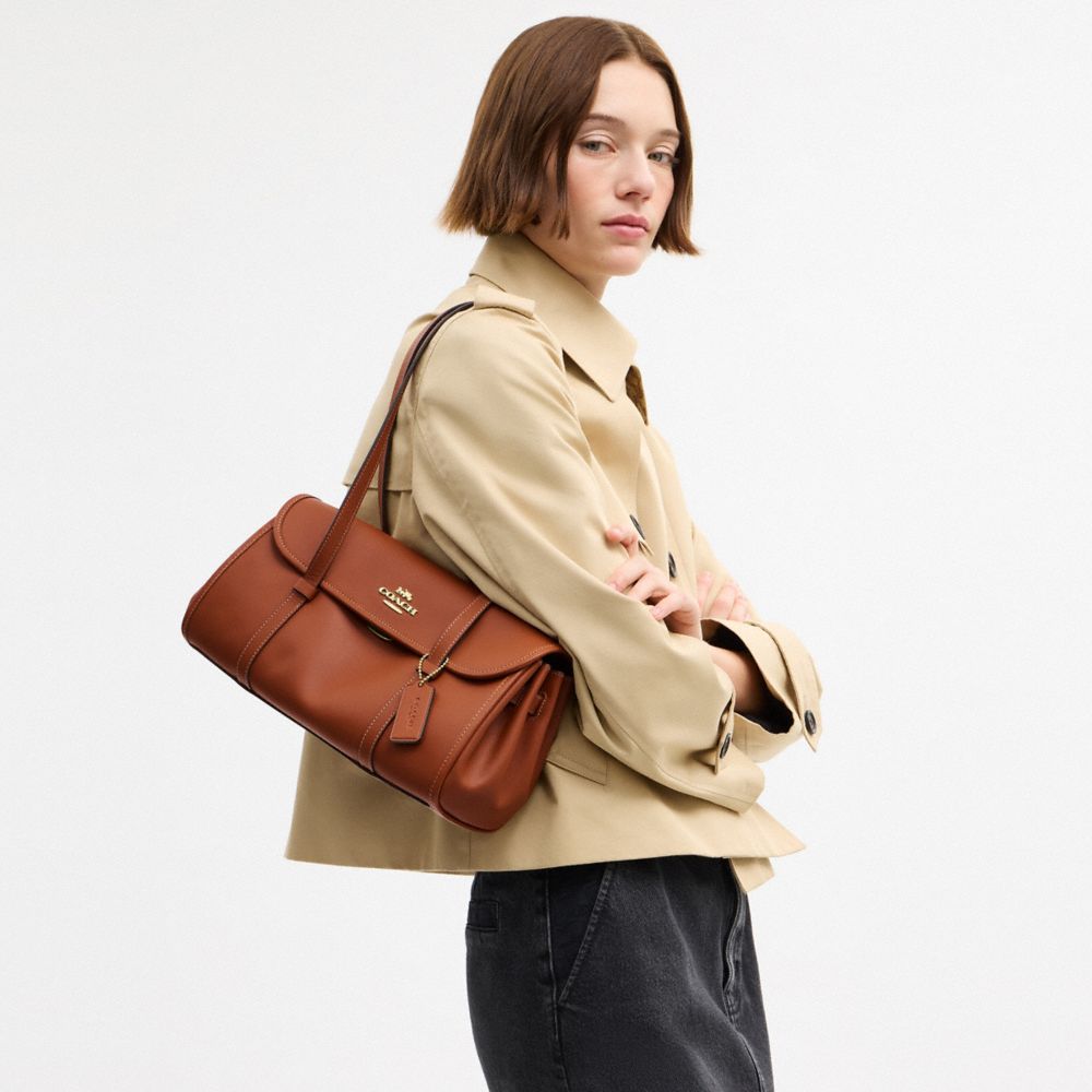 Coach Bridget Flap Shoulder Bag Gold Tan
