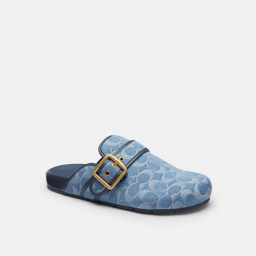 Women's Coach Archival Buckle Clog In Regenerative Cotton Signature Denim Indigo