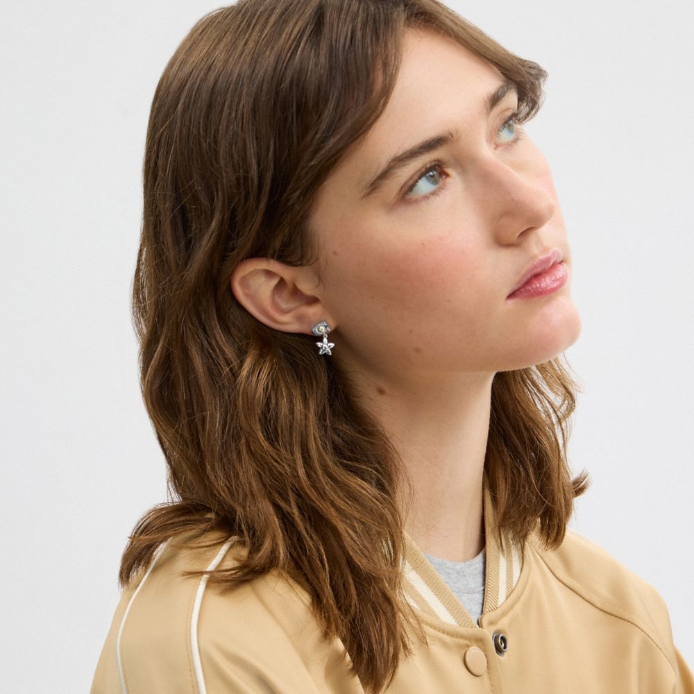 Coach Wildflower Signature Pearl Drop Earrings Silver Pearl