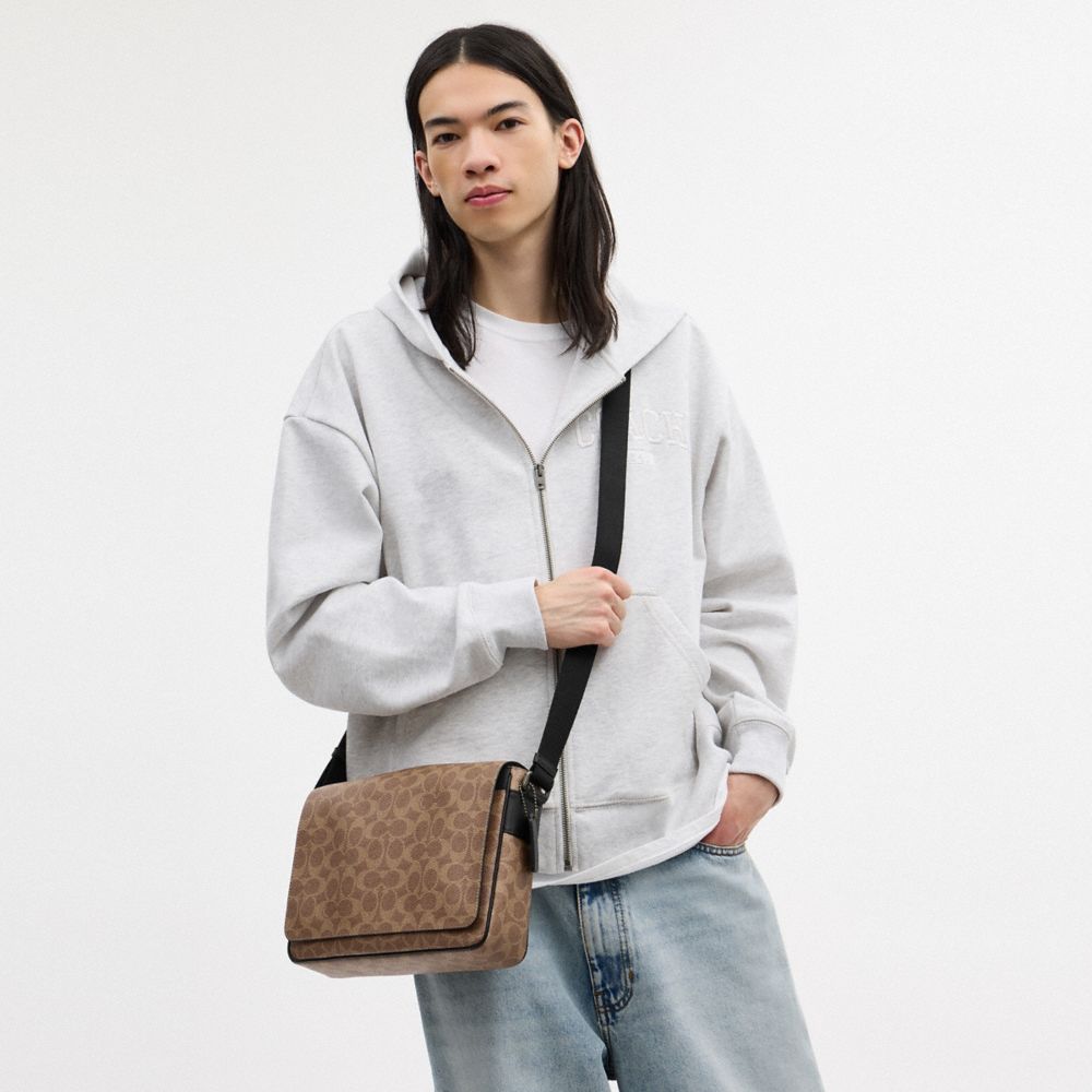 Coach Jack Messenger Bag In Signature Canvas Gunmetal Tan Black