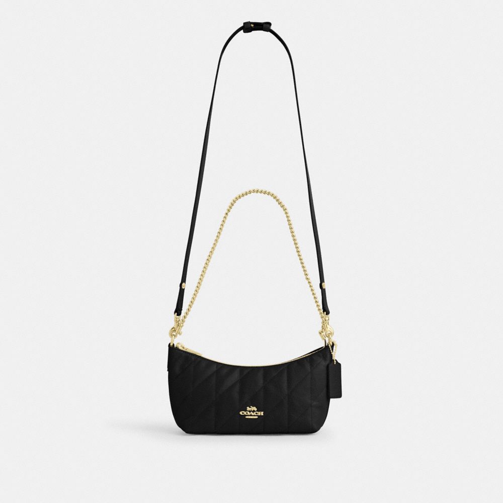 Coach Caitlin Shoulder Bag With Quilting Gold Black