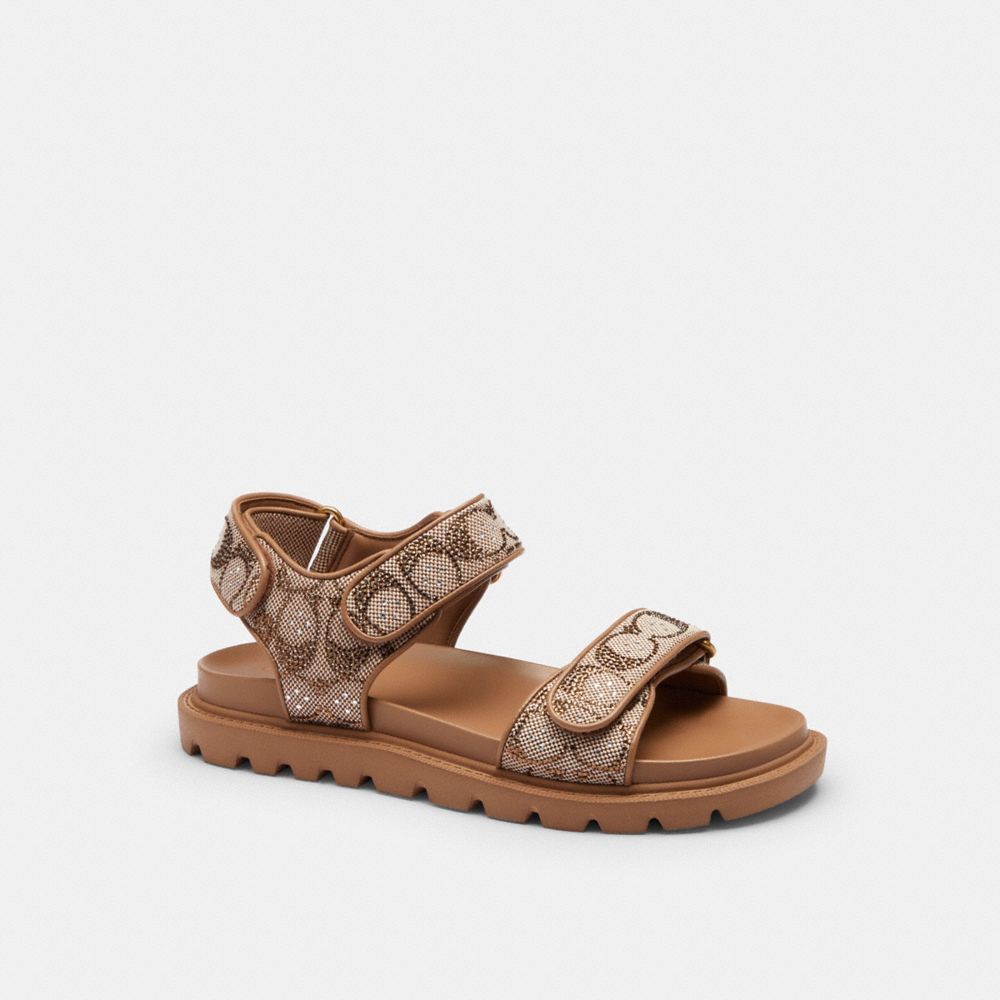 Women's Coach Brynn Sandal In Crystal Signature Jacquard Tan