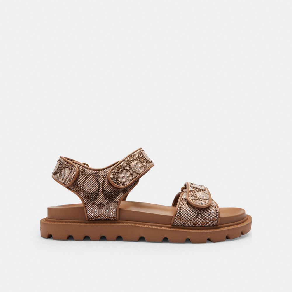 Women's Coach Brynn Sandal In Crystal Signature Jacquard Tan