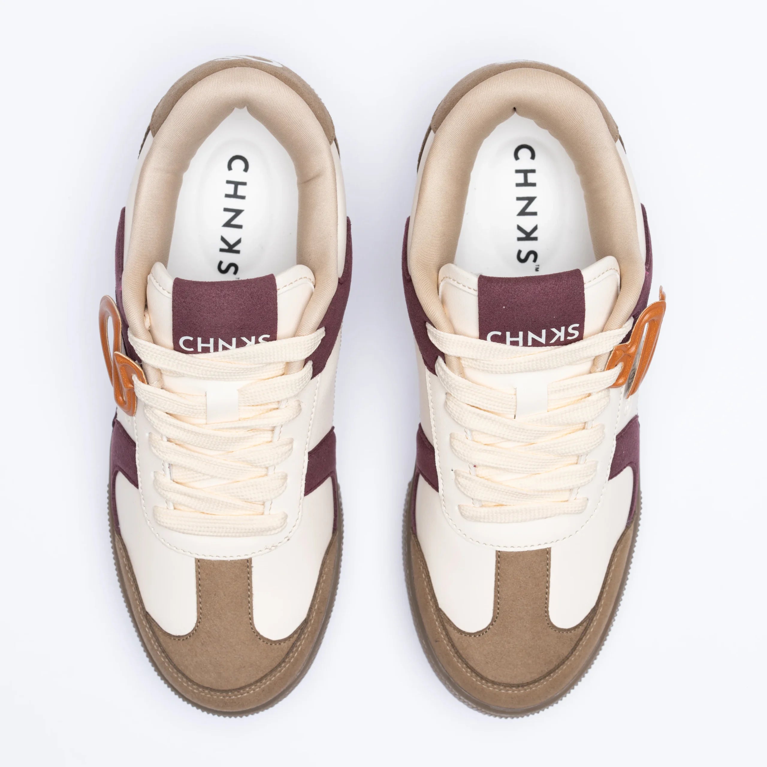 Top view of CHNKS Cranberry maroon sneakers - minimalist unisex sneakers with comfort-focused insole